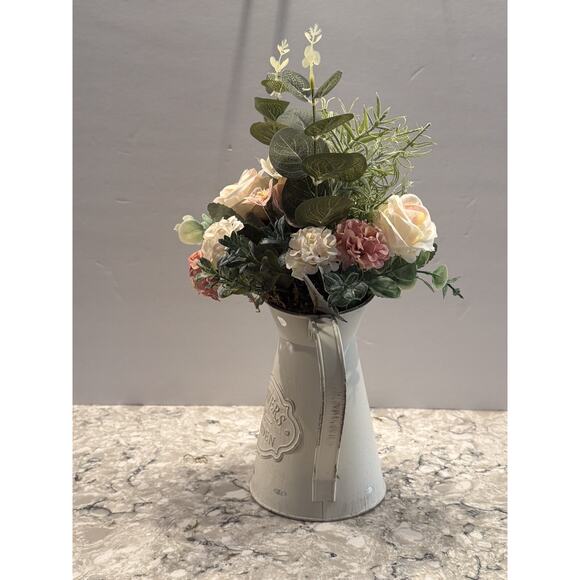 Floral Arrangement in Metal Pitcher - Farmhouse Rustic Home Decor - Picture 5 of 5